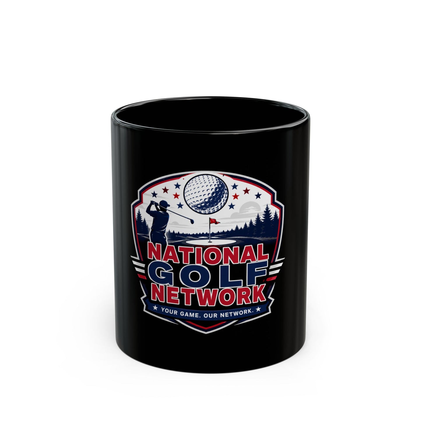 National Golf Network Logo Mug — Black Ceramic Coffee Cup (11oz/15oz)