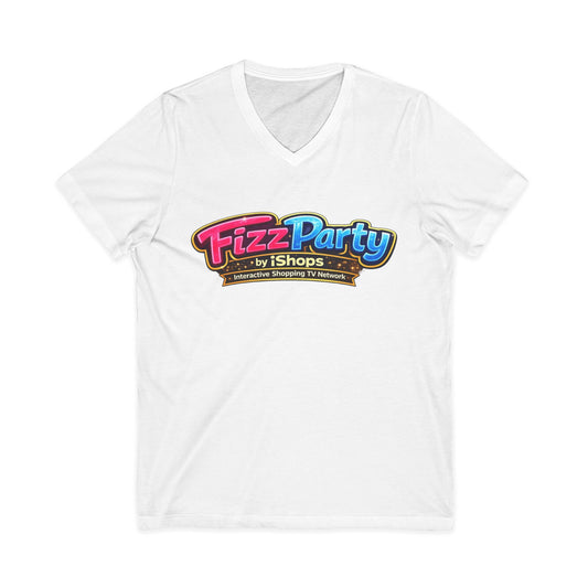 Fizz Party V-Neck Tee — Colorful Logo Party Shirt