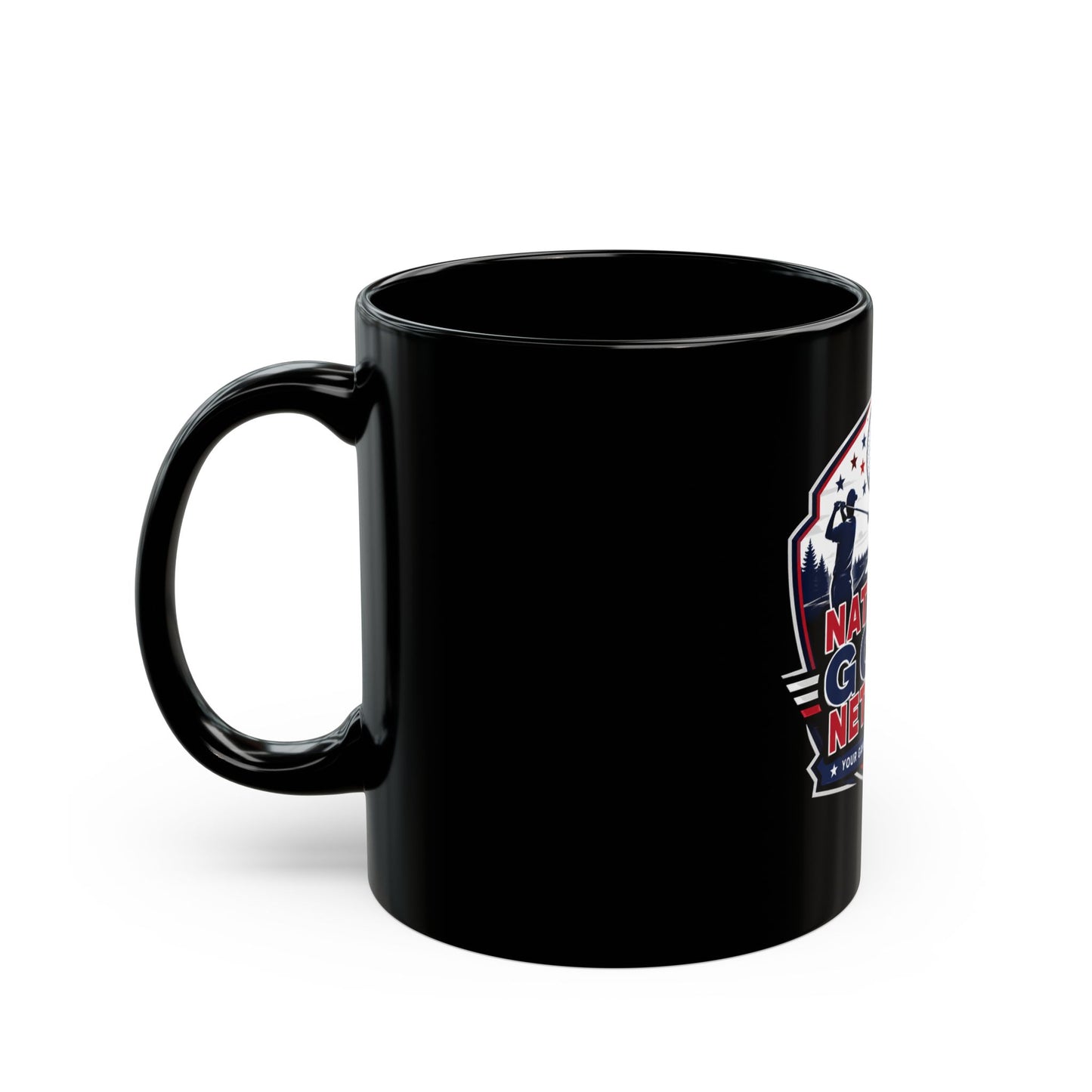 National Golf Network Logo Mug — Black Ceramic Coffee Cup (11oz/15oz)