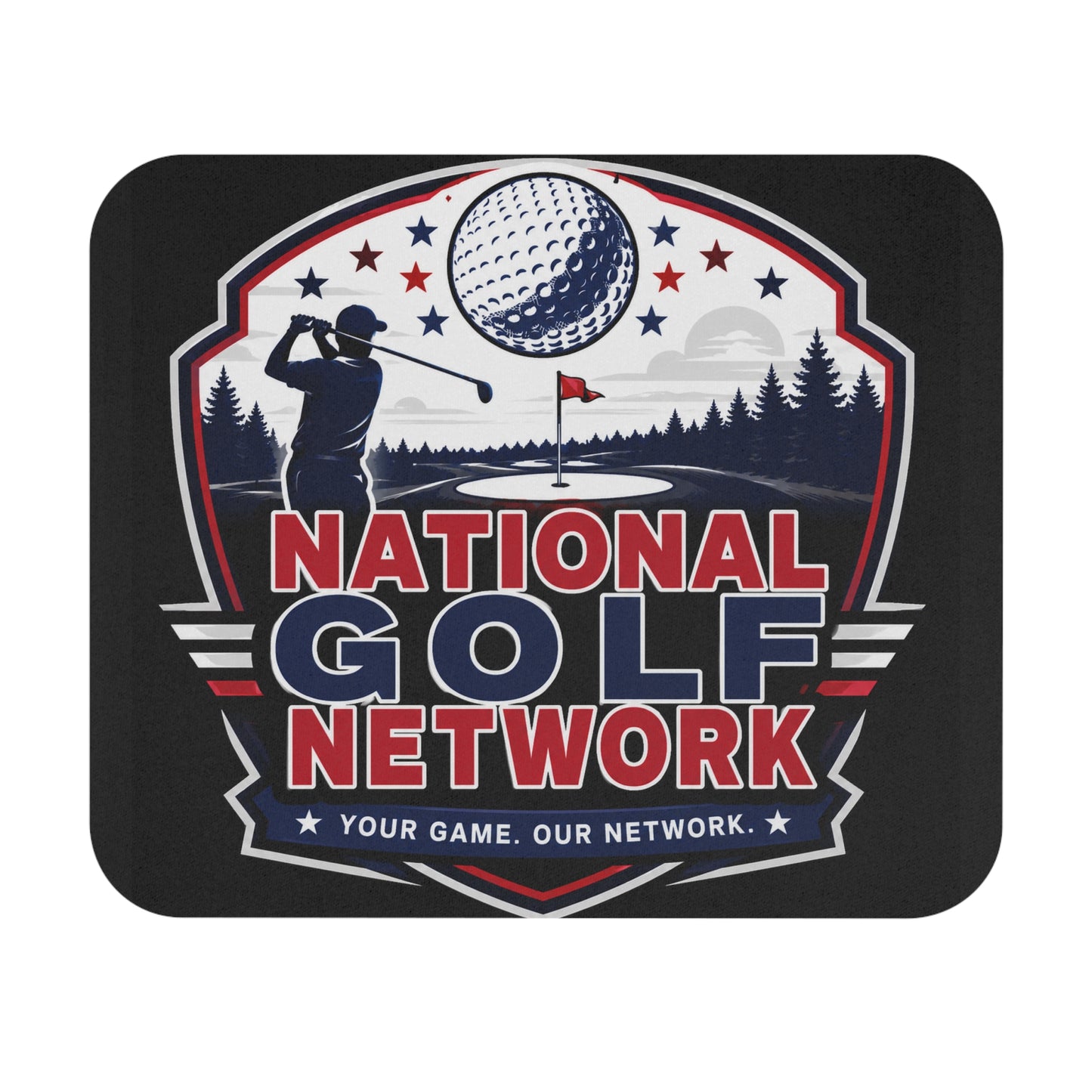 National Golf Network Mouse Pad — Golf Silhouette Desk Mat with "Your Game. Our Network." Slogan